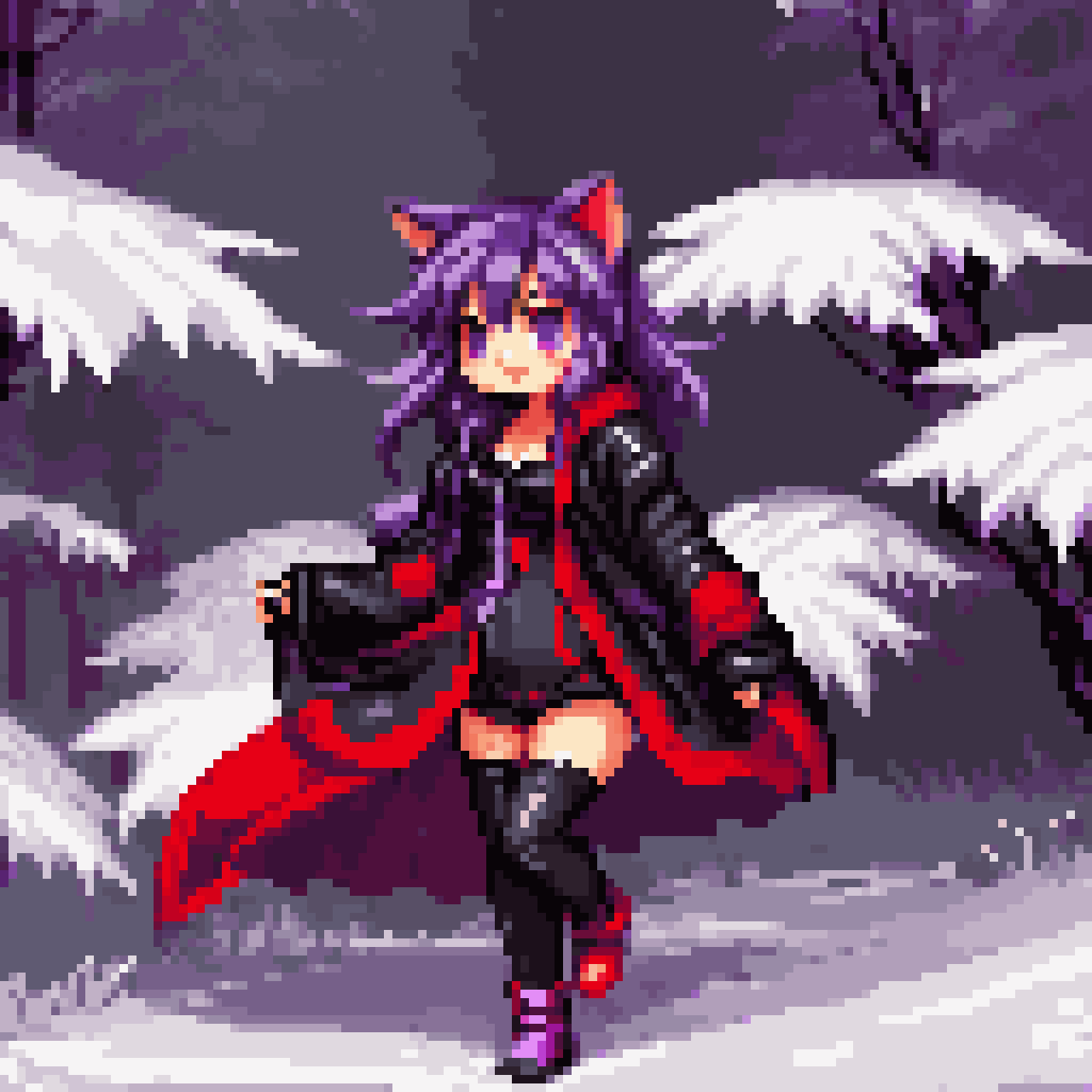 AI assisted pixel art. AI made the character, I made the background and fixed up the hair coloring on the character.